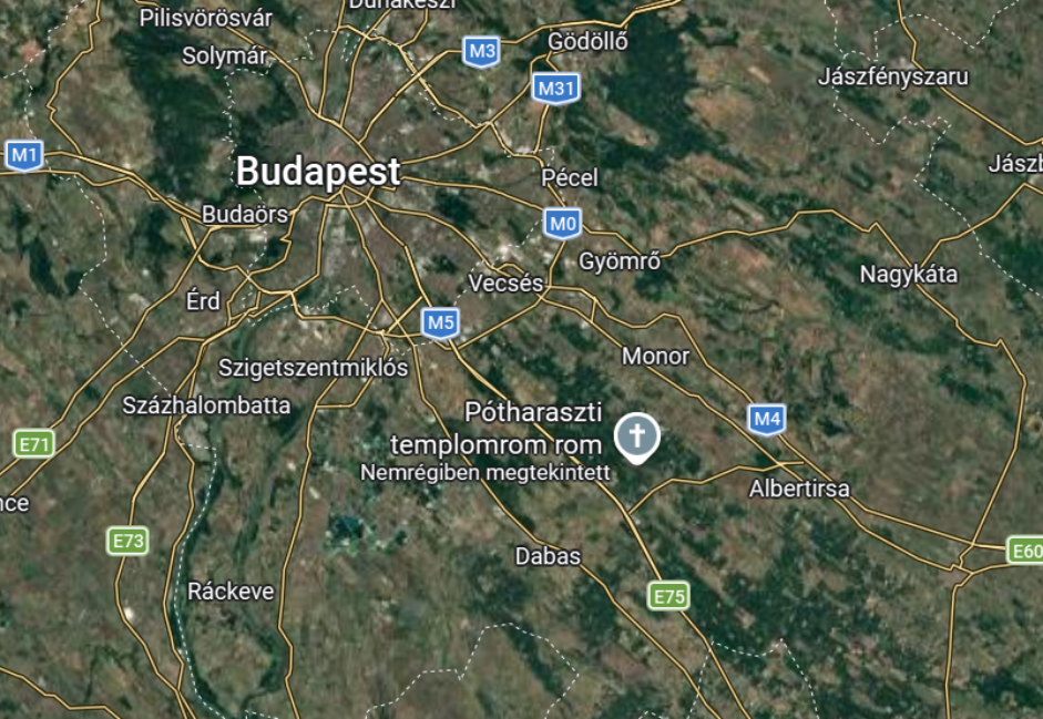 Map: the Csévharaszti Puszta church ruin, south of Monor